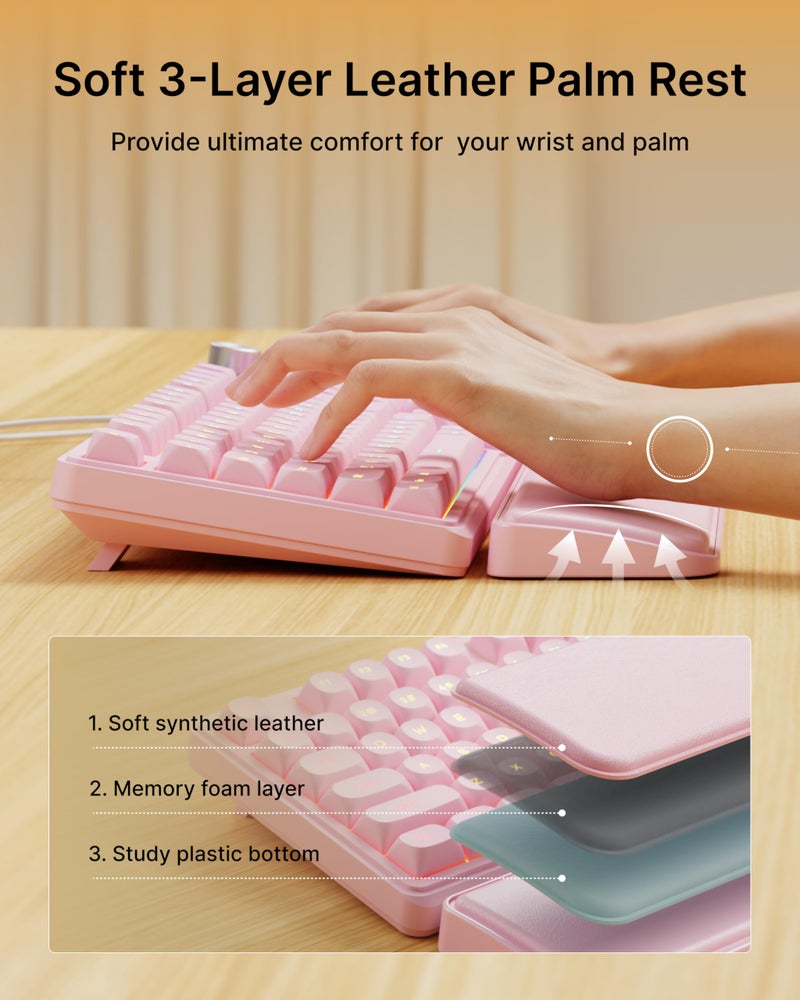 EWEADN C98 Wired Keyboard and Mouse Combo, Wired Computer Keyboards with Wrist Palm, Double-Shot Keycaps, Silent RGB Backlit Keyboard for Windows/MAC/PC (Pink) - Image 3