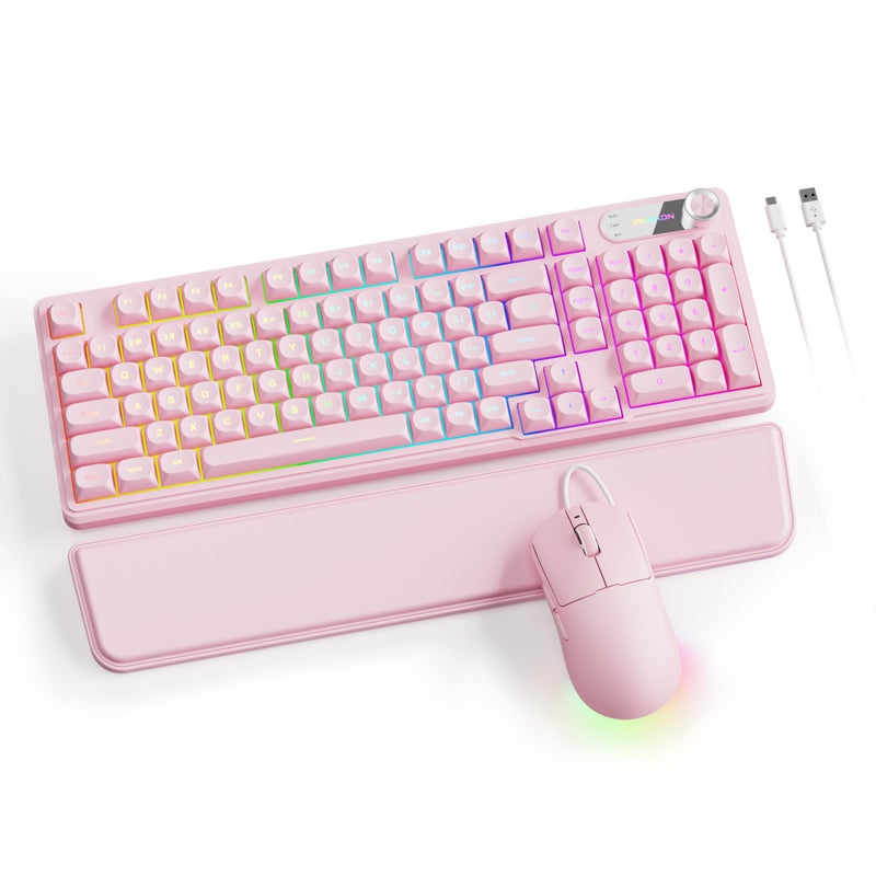 EWEADN C98 Wired Keyboard and Mouse Combo, Wired Computer Keyboards with Wrist Palm, Double-Shot Keycaps, Silent RGB Backlit Keyboard for Windows/MAC/PC (Pink) - Image 1