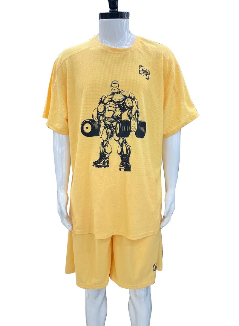 ALCOACH 2Pcs Men's Casual Short Sleeve Tracksuit Summer T Shirt & Shorts Set Waffle Sports Suit Athletic Matching Set with Pockets Khaki  - Image 4