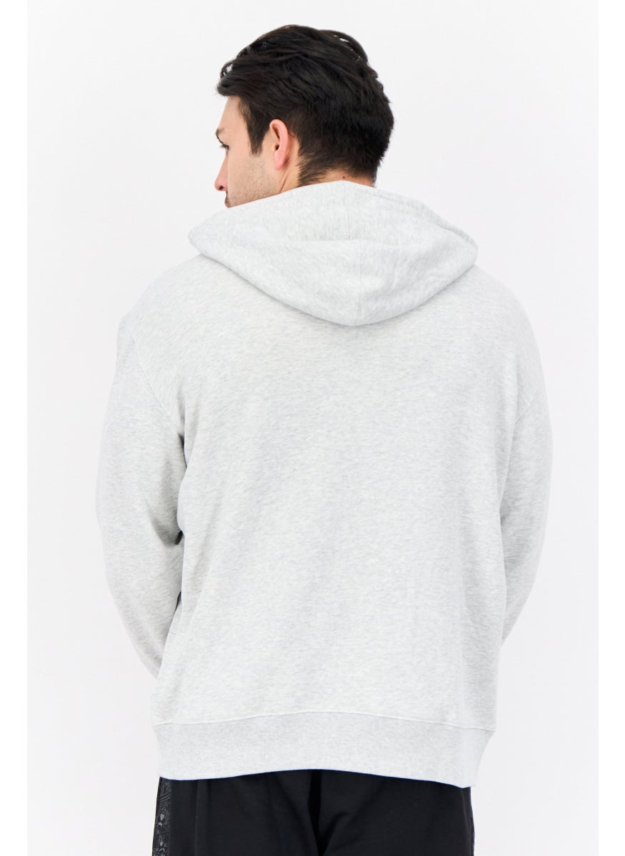 adidas Originals Men Sportswear Fit Long Sleeve Outdoor Hoodie, Light Grey  - Image 3