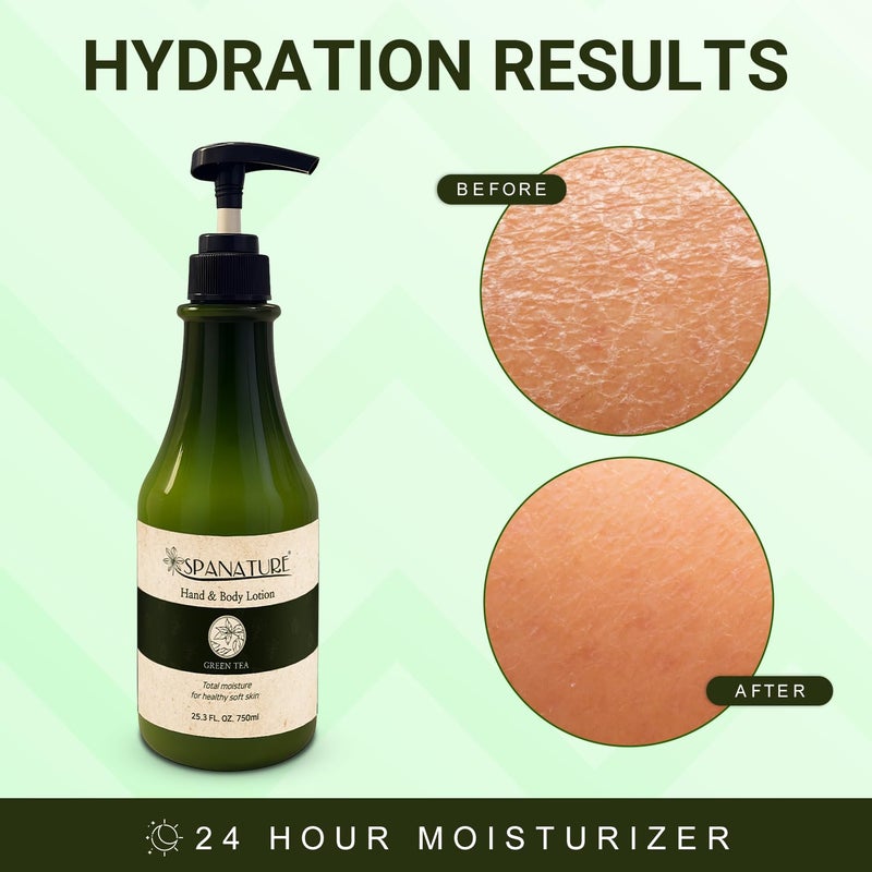 Spanature Green Tea Body Lotion For Women - Natural Green Tea Moisturizer for Face & Hands, Nourishing & Restoring Formula â€“ Non-Greasy, Fast Absorbing - 750ml/25oz with Pump, Made in Korea - Image 5