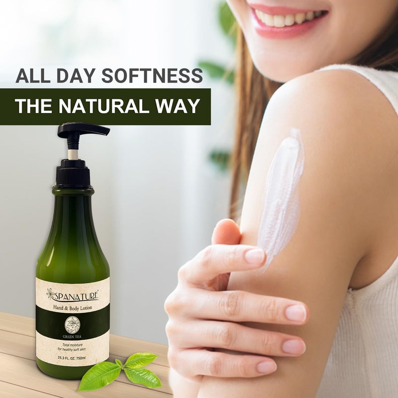 Spanature Green Tea Body Lotion For Women - Natural Green Tea Moisturizer for Face & Hands, Nourishing & Restoring Formula â€“ Non-Greasy, Fast Absorbing - 750ml/25oz with Pump, Made in Korea - Image 4