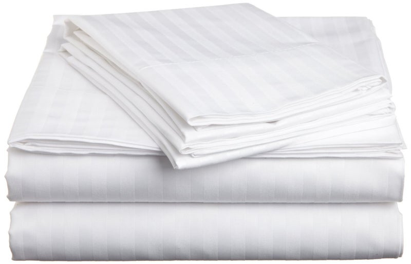 LINENWALAS LINENWALAS Summer Special AntiPilling Cotton 310TC Satin Stripes Double Bedsheet with 2 Pillow Covers White Stripe  - Image 3