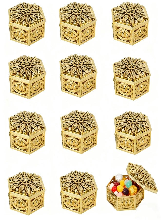 HAN SHENG 12 Pcs Hollow Out Hexagon Candy Boxes Wedding Favor Boxes Candy Storage Boxes Gift Boxes Baking Decoration for Wedding Christmas Birthday Party Decorating Ornament Container (Gold) - Image 1
