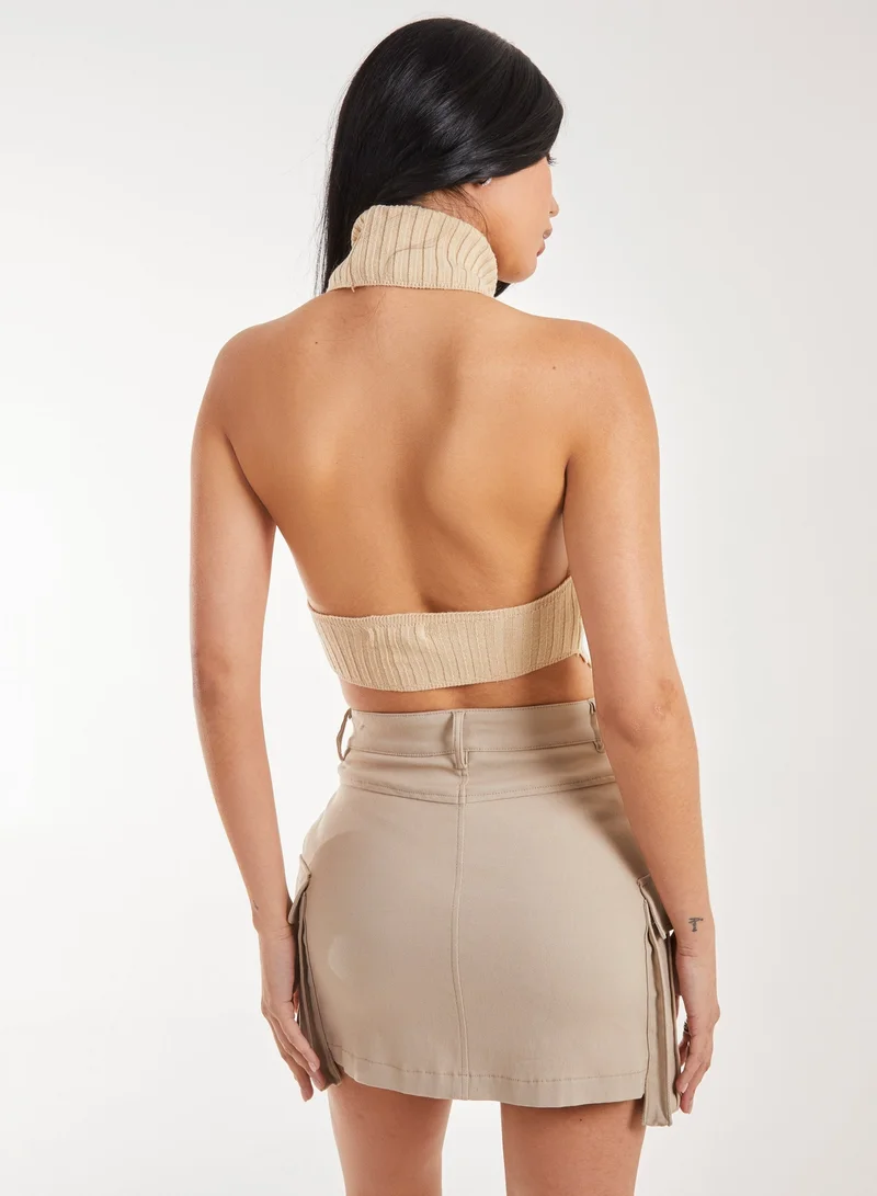 Pink Vanilla High Neck Chunky Knit Halter Top