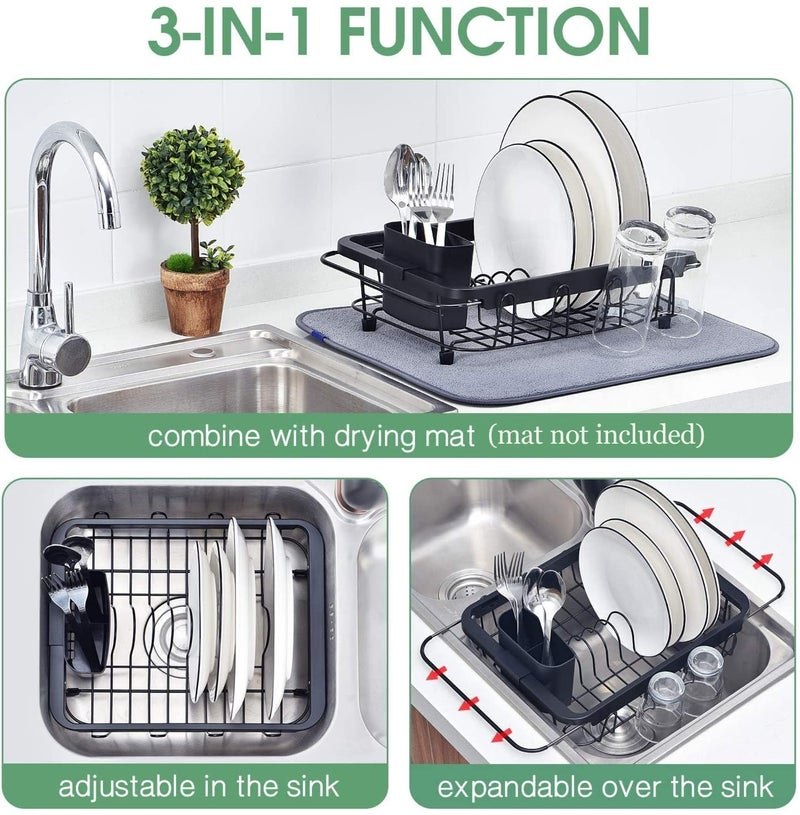 TOOLF Expandable Dish Drying Rack Over The Sink Adjustable Dish Rack in Sink Or On Counter Dish Drainer with Utensil Holder Rustproof for Kitchen - Image 3