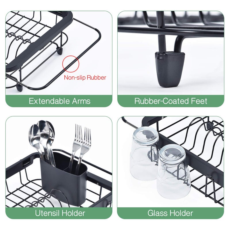 TOOLF Expandable Dish Drying Rack Over The Sink Adjustable Dish Rack in Sink Or On Counter Dish Drainer with Utensil Holder Rustproof for Kitchen - Image 5