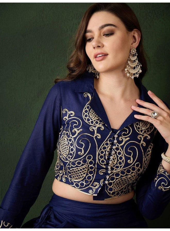 AKS Navy Blue Gota Embroidered Pant lehenga  - Image 2