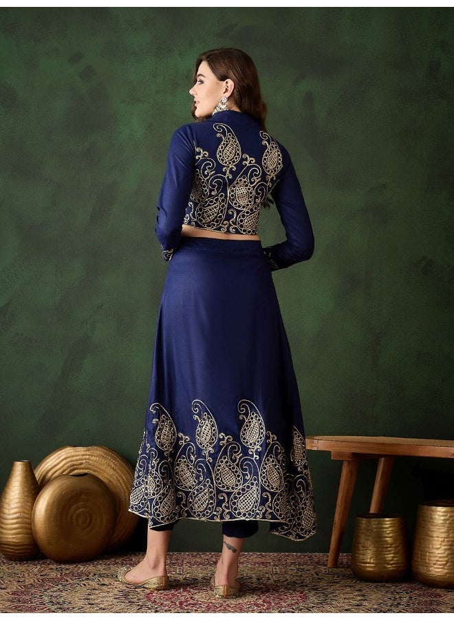 AKS Navy Blue Gota Embroidered Pant lehenga  - Image 4