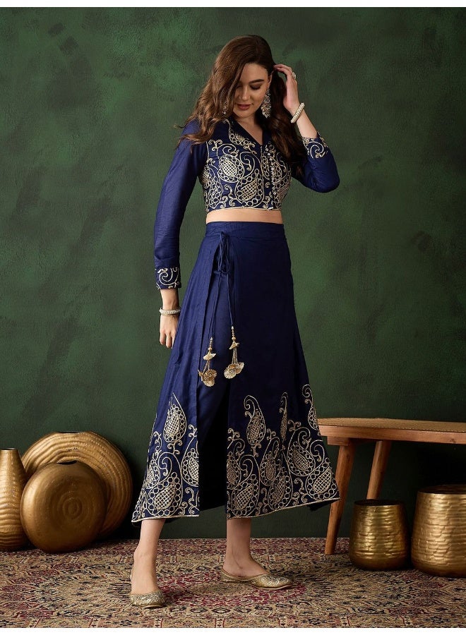 AKS Navy Blue Gota Embroidered Pant lehenga  - Image 5