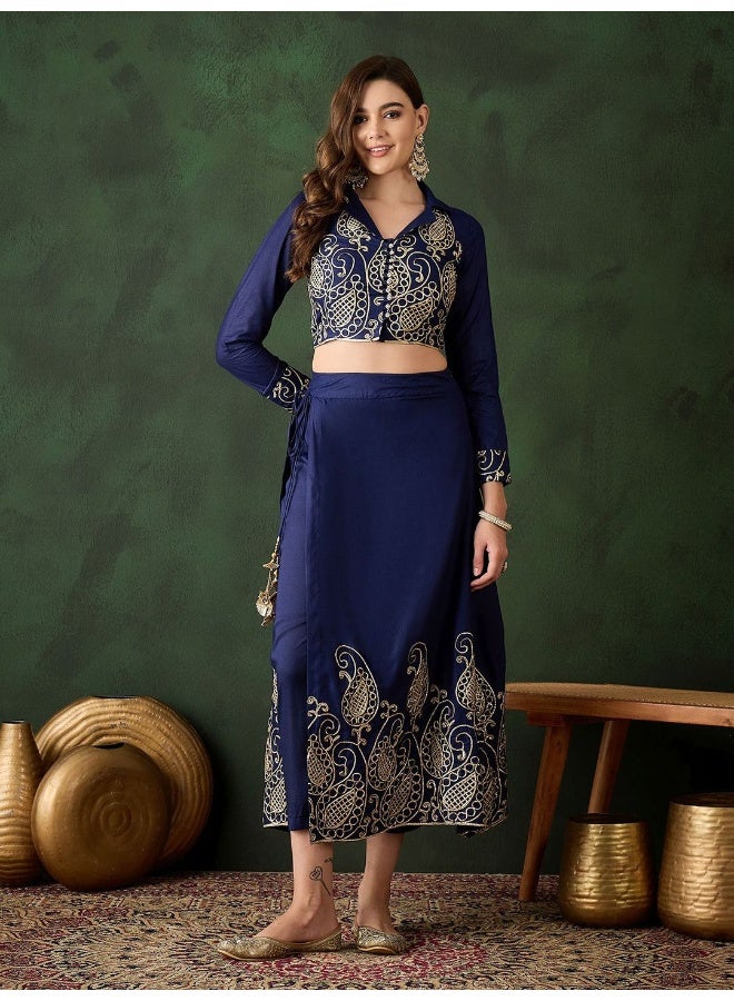 AKS Navy Blue Gota Embroidered Pant lehenga  - Image 1