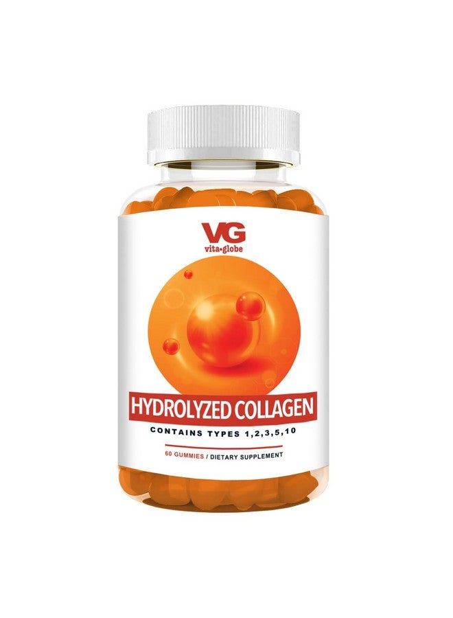 VitaGlobe Hydrolized Collagen Gummies - Type I II III V & X, Vitamin for Women Men Healthy Skin Hair Nails, Beauty Support, Bone & Joint Support, 60 Count