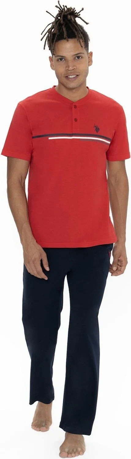 يو اس بولو اسن 18901 Men's Short Sleeve Button-down Pajama Set-Red