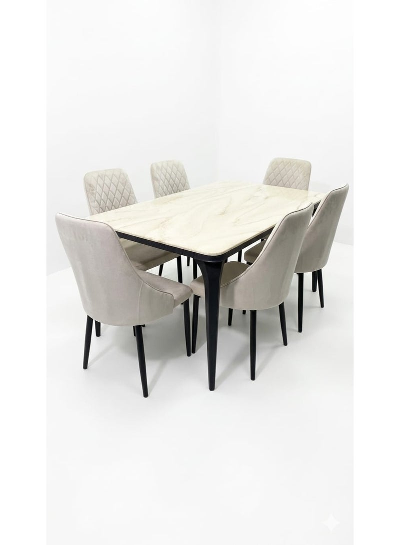 Luxury marble dining table with six chairs - Image 1