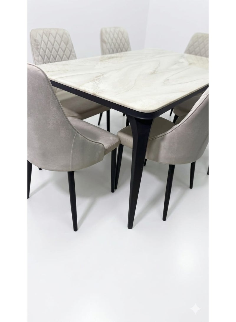 Luxury marble dining table with six chairs - Image 3