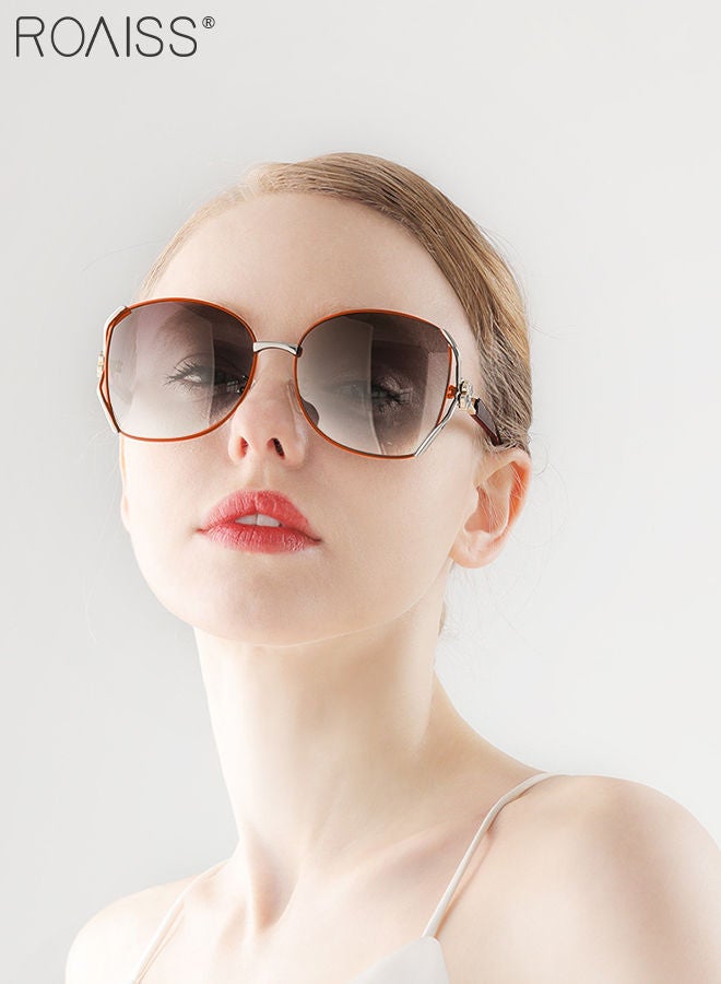 رويس نظارة شمسية نسائية بتصميم فراشة مستقطبة عتيقة، حماية من الأشعة فوق البنفسجية 400، بإطار ذهبي بني مزين بنقشة نبات البرسيم ذي الأربع أوراق، نظارات شمسية عصرية مضادة للتوهج للنساء مع حافظة للنظارات، مقاس 61 مم - Image 2