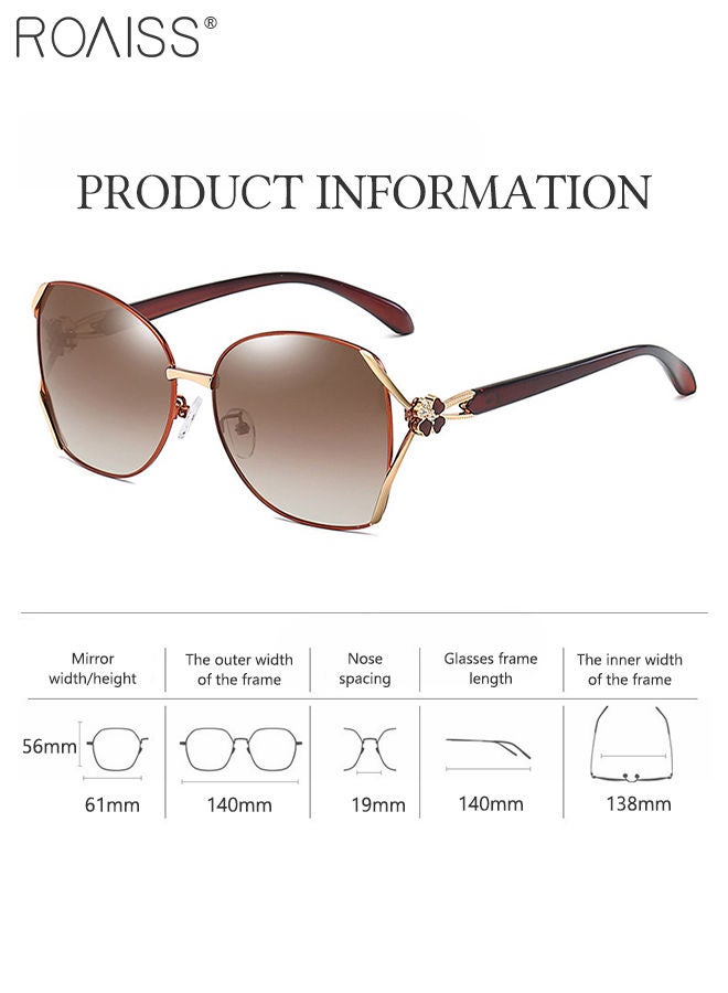 رويس نظارة شمسية نسائية بتصميم فراشة مستقطبة عتيقة، حماية من الأشعة فوق البنفسجية 400، بإطار ذهبي بني مزين بنقشة نبات البرسيم ذي الأربع أوراق، نظارات شمسية عصرية مضادة للتوهج للنساء مع حافظة للنظارات، مقاس 61 مم - Image 3