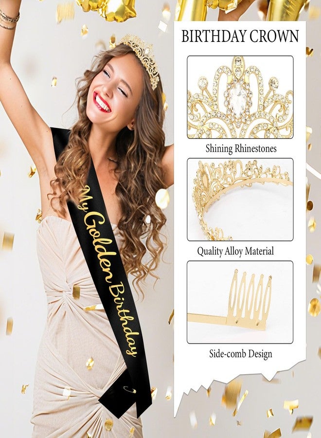 Vovii It's My Golden Birthday Sash and Crown Set for Women Girls Birthday Party Decorations Decor Party Favors Gifts - Image 4