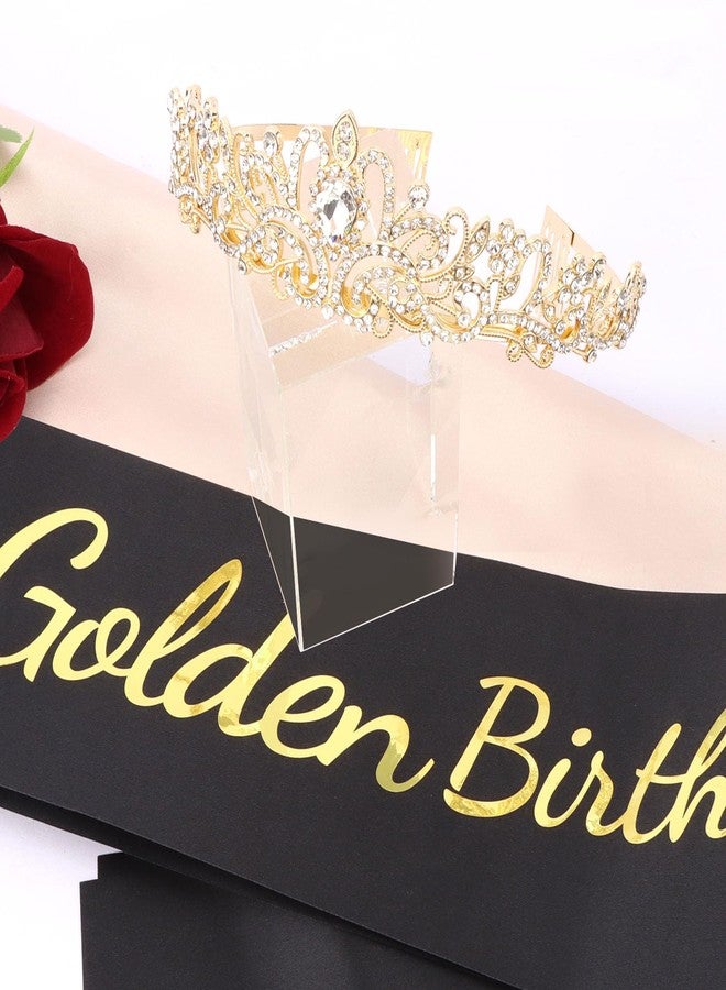 Vovii It's My Golden Birthday Sash and Crown Set for Women Girls Birthday Party Decorations Decor Party Favors Gifts - Image 2