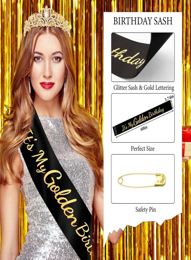 Vovii It's My Golden Birthday Sash and Crown Set for Women Girls Birthday Party Decorations Decor Party Favors Gifts - Image 5