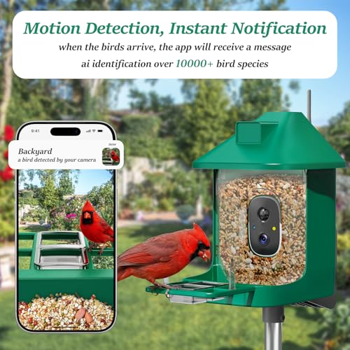 Vatjubi Bird Feeder with Camera2K Live ViewWiFi Smart Bird House with Cam Solar Powered for OutdoorNight VisionAI IdentifyAuto Record VideoRealTime App AlertsBirdwatching Gifts for FamilyBirds Lover - Image 3