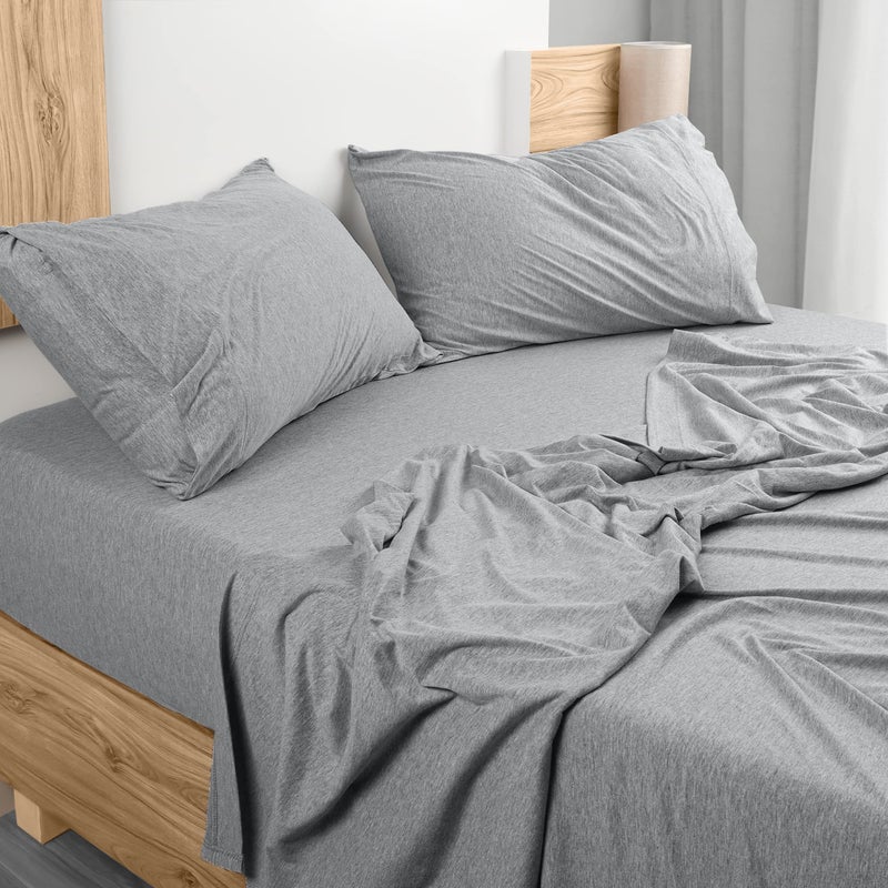 Utopia Bedding Utopia Bedding Queen Sheet Set - Jersey Knit Sheets 4 Piece - Cotton - Soft T-Shirt Stretchy Sheets ( Heather Light Grey)  - Image 1