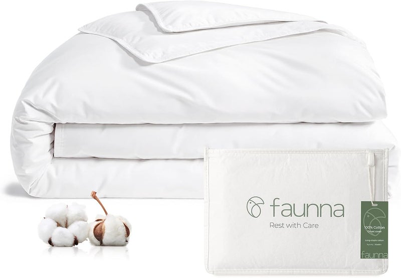 FAUNNA 100% Cotton Duvet Cover, Hypoallergenic Bed Bug Proof White Minimalist Comforter Cover Zipper-Featuring Antimicrobial Product Protection for Enhanced Freshness Duvet Protector (Twin XL) - Image 1