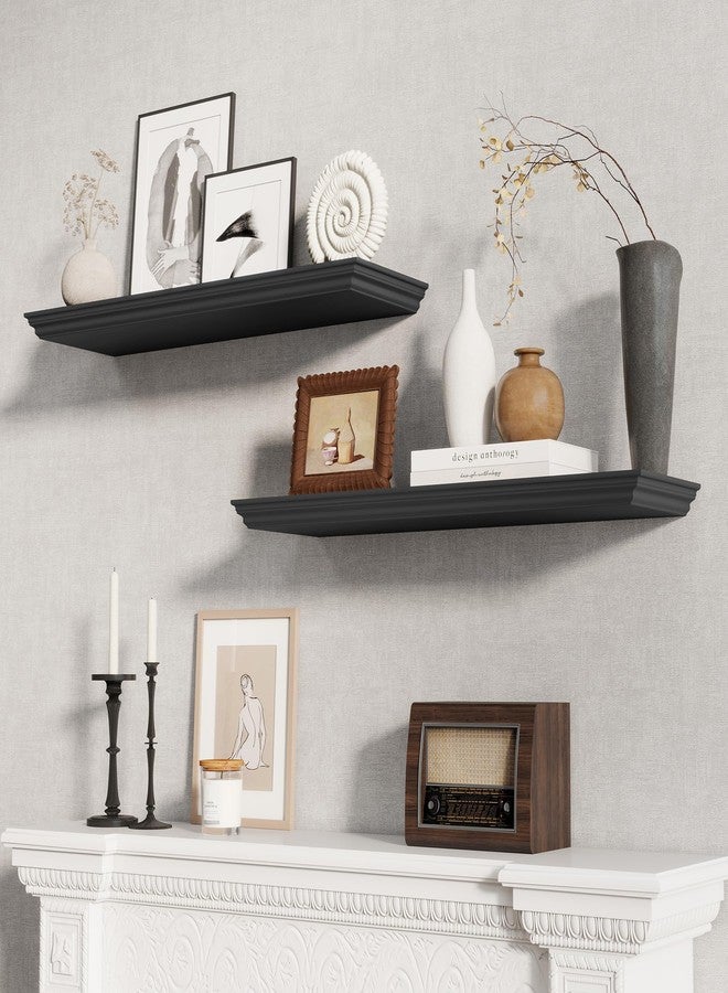 Fun Memories Floating Shelves 32 Inch Long, 9.3 Inch Deep Classic Crown Molding Floating Shelves for Wall, Rustic Wooden Shelves for Wall Decor Bathroom, Kitchen, Office, (Black, 2Pack) - Image 2