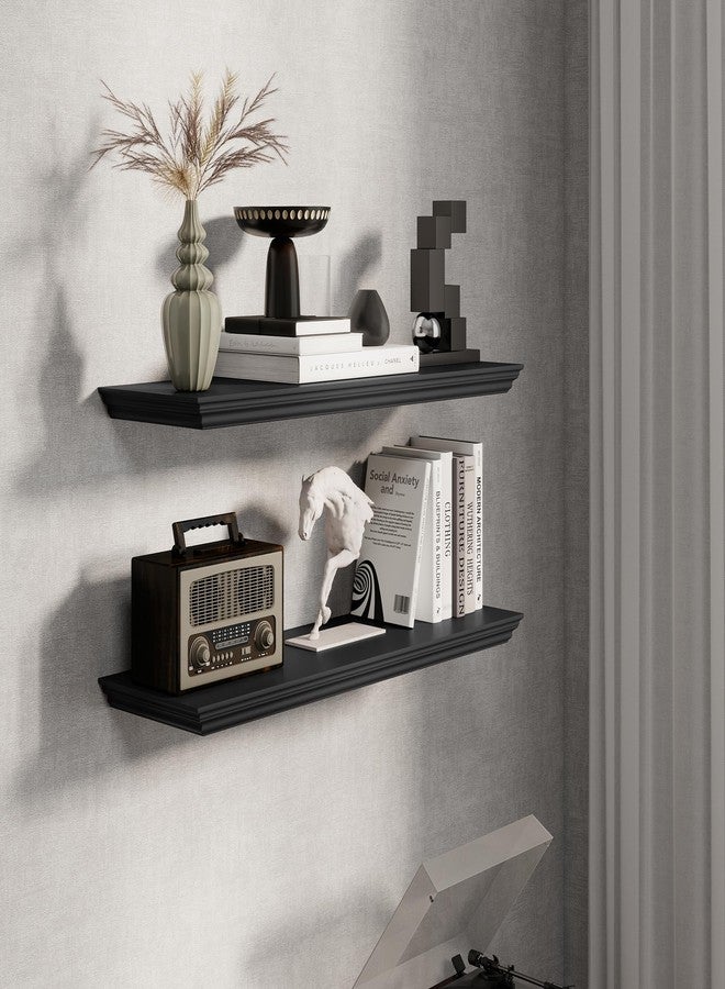 Fun Memories Floating Shelves 32 Inch Long, 9.3 Inch Deep Classic Crown Molding Floating Shelves for Wall, Rustic Wooden Shelves for Wall Decor Bathroom, Kitchen, Office, (Black, 2Pack) - Image 5
