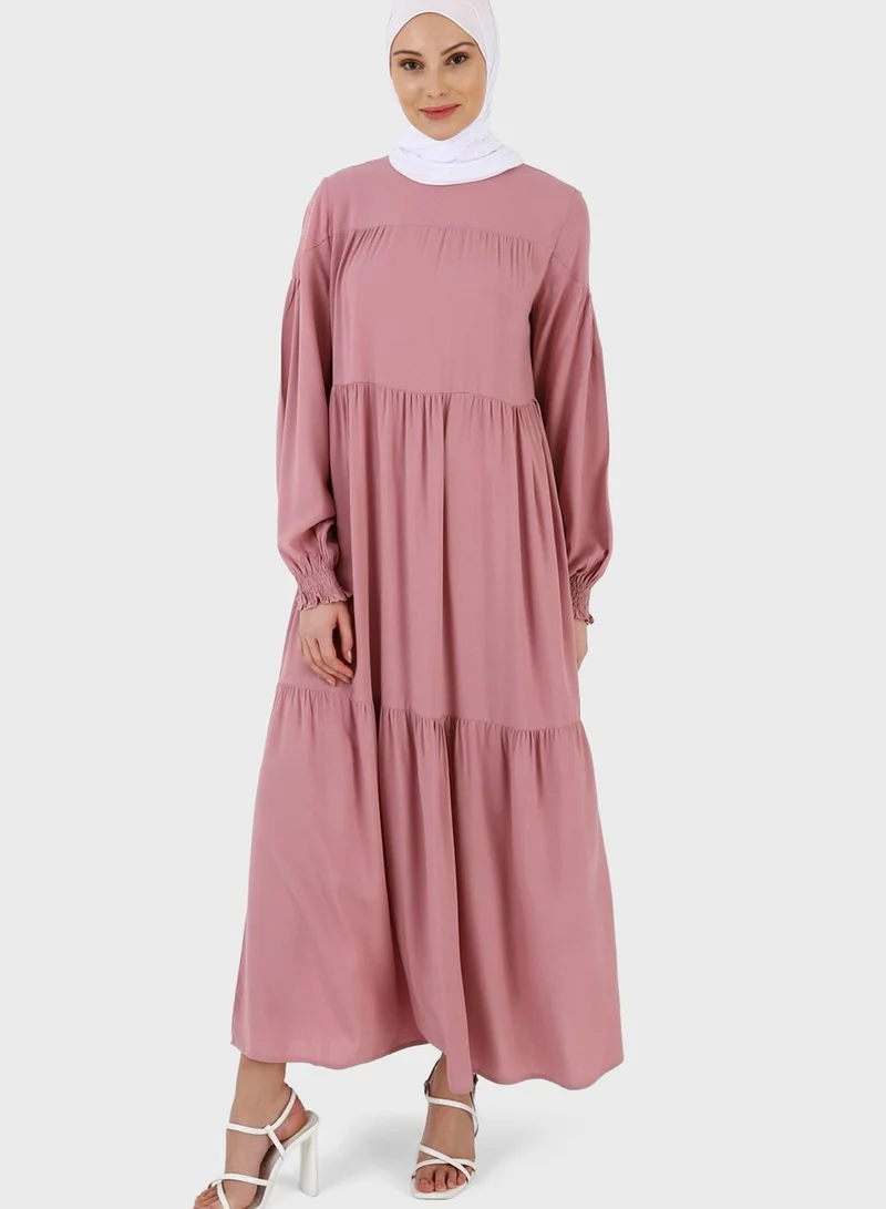 Refka by modanisa Puff Sleeve Tiered Dress