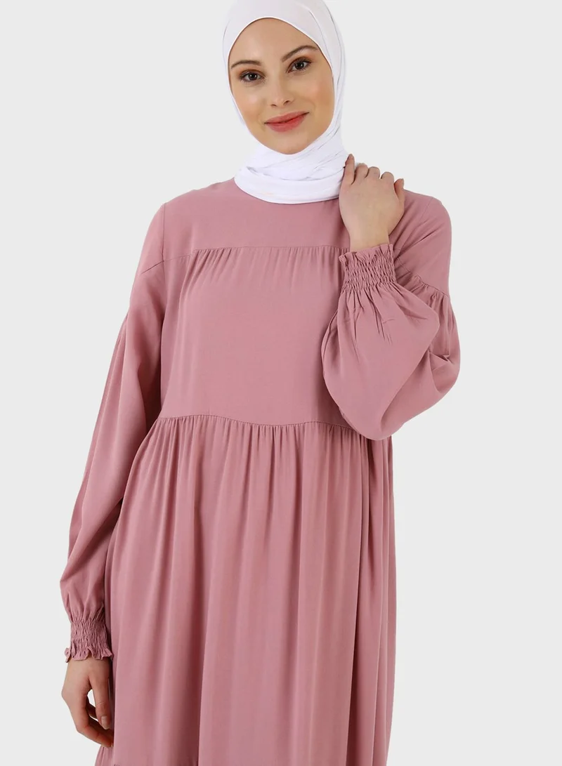 Refka by modanisa Puff Sleeve Tiered Dress