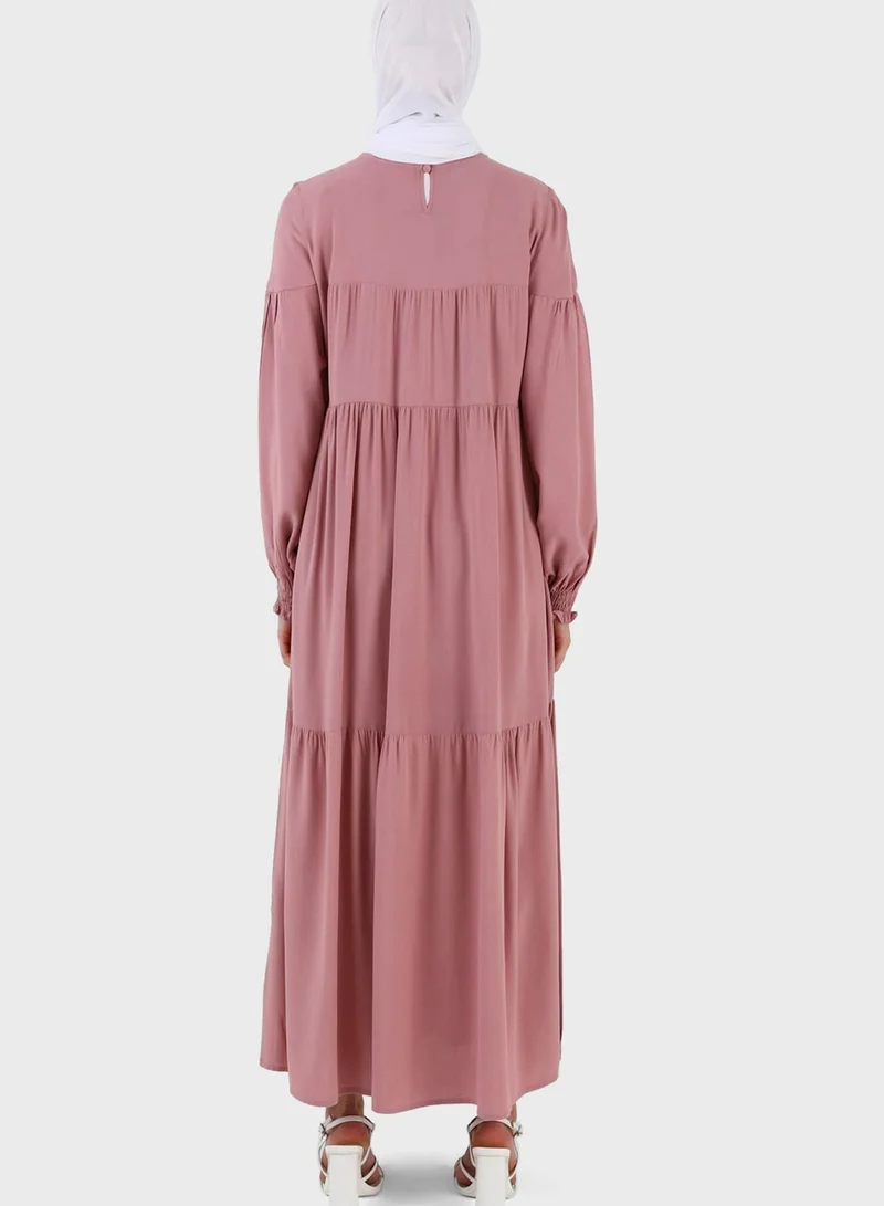 Refka by modanisa Puff Sleeve Tiered Dress