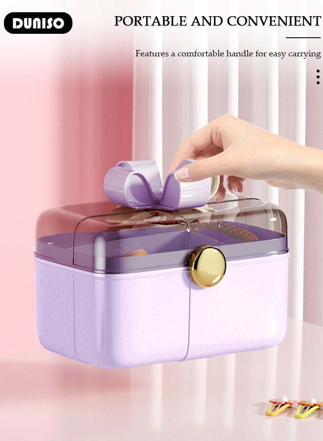 DUNISO 2 Layers Hair Accessories Storage Box with Lid, Hairband Hair Clip Jewelry Organizer, Lockable Desktop Storage Box, Portable Medicine Storage Box, Multipurpose Organizer Case for Hair Clips, Makeup, Sewing Art - Image 3