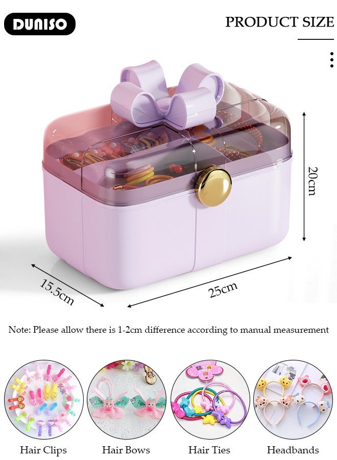DUNISO 2 Layers Hair Accessories Storage Box with Lid, Hairband Hair Clip Jewelry Organizer, Lockable Desktop Storage Box, Portable Medicine Storage Box, Multipurpose Organizer Case for Hair Clips, Makeup, Sewing Art - Image 4
