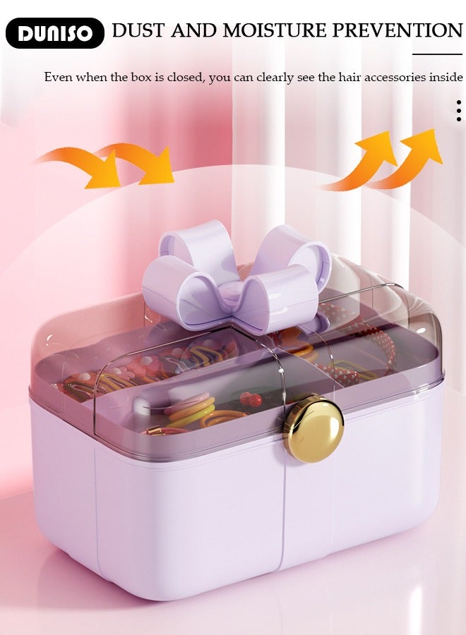 DUNISO 2 Layers Hair Accessories Storage Box with Lid, Hairband Hair Clip Jewelry Organizer, Lockable Desktop Storage Box, Portable Medicine Storage Box, Multipurpose Organizer Case for Hair Clips, Makeup, Sewing Art - Image 5