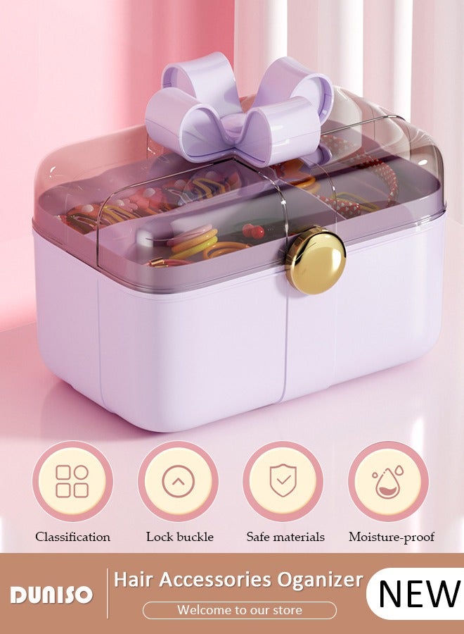 DUNISO 2 Layers Hair Accessories Storage Box with Lid, Hairband Hair Clip Jewelry Organizer, Lockable Desktop Storage Box, Portable Medicine Storage Box, Multipurpose Organizer Case for Hair Clips, Makeup, Sewing Art - Image 1