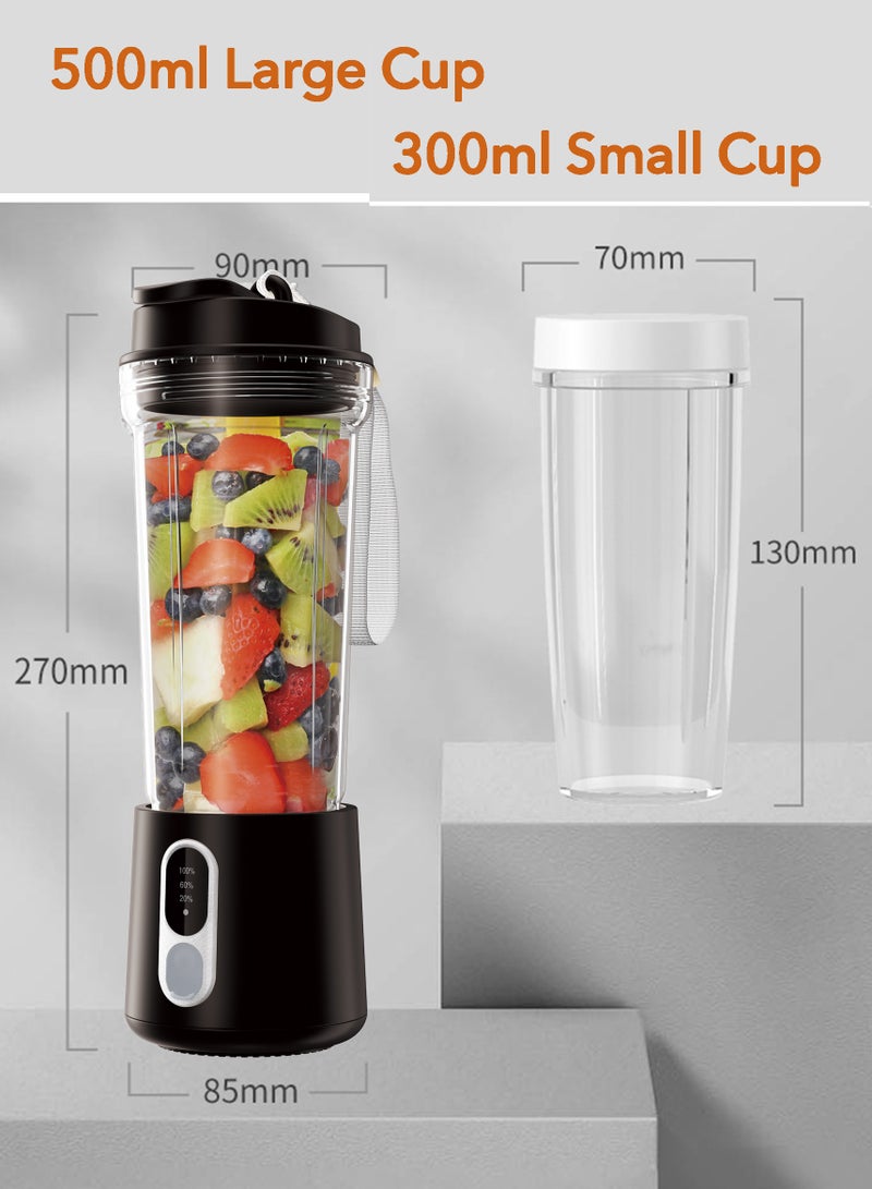 ALPNEGINE Portable Blender 2 in 1 with 500ml and 200ml Cup, Upgraded Stainless Steel Blades for Jucier, Shakes & Smoothies, 4000mAh USB Rechargeable Potable Blender for Kitchen/Gym/Outdoor (Black) - Image 5