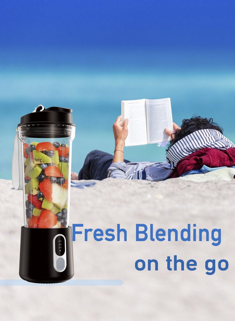 ALPNEGINE Portable Blender 2 in 1 with 500ml and 200ml Cup, Upgraded Stainless Steel Blades for Jucier, Shakes & Smoothies, 4000mAh USB Rechargeable Potable Blender for Kitchen/Gym/Outdoor (Black) - Image 3