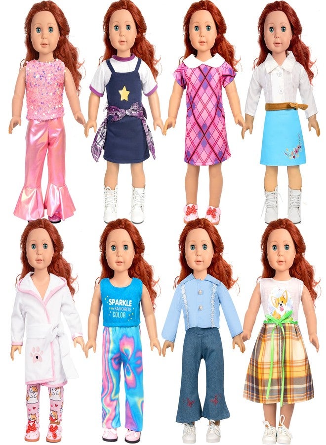WONDOLL American 18-Inch Doll Clothes, 8 Sets Doll Clothing and Accessories for 18 inch Dolls, Baby Doll Dress up Toys for Girls Kids - Image 1