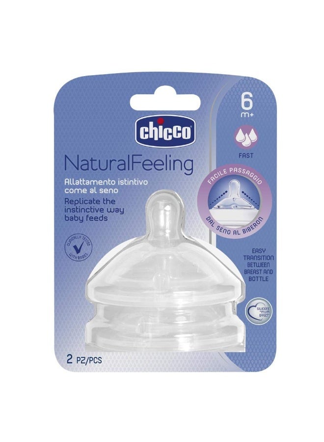 Chicco Teat Natural Feeling with Anti-Colic Effect, Nipple for Wide Neck Feeding Bottles, Fast Flow, for Babies & Toddlers 6m+ (Pack of 2) - Image 1