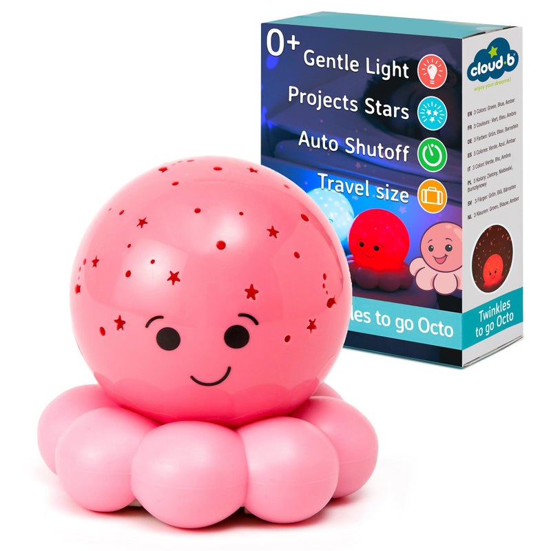 Cloud b Travel Comforting Nightlight Projector Gentle Brightness 3 Colors with Color Rotation Option AutoShutoff Octo Baby Pink