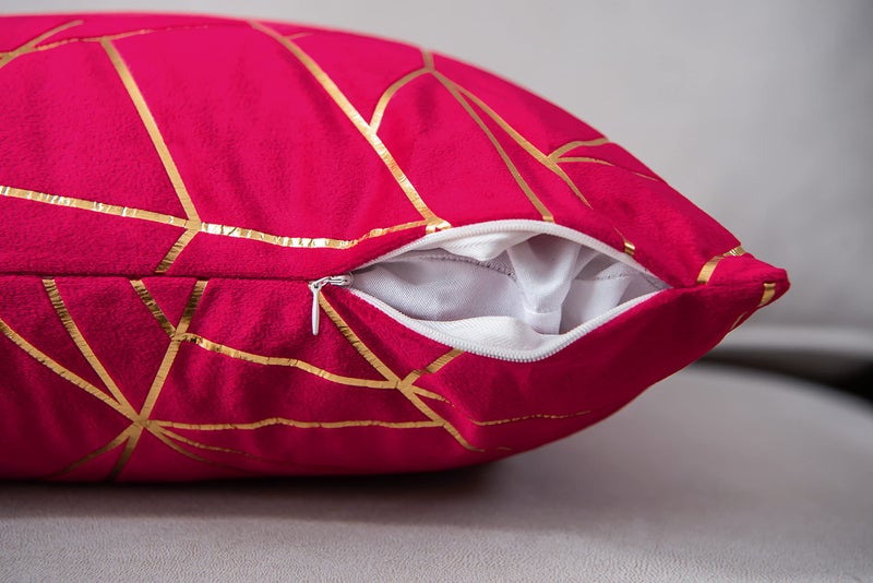 YONGLIU YONGLIU Pack of 2 Soft Velvet Lumbar Throw Pillow Covers Decorative Golden Foil Geometric Pattern Rectangle Cushion Case for Modern Homes Couch Sofa Bedroom Living Room Car Chair(Red  12X20 )  - Image 4
