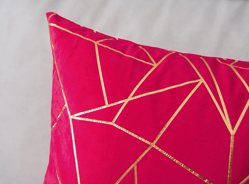 YONGLIU YONGLIU Pack of 2 Soft Velvet Lumbar Throw Pillow Covers Decorative Golden Foil Geometric Pattern Rectangle Cushion Case for Modern Homes Couch Sofa Bedroom Living Room Car Chair(Red  12X20 )  - Image 5