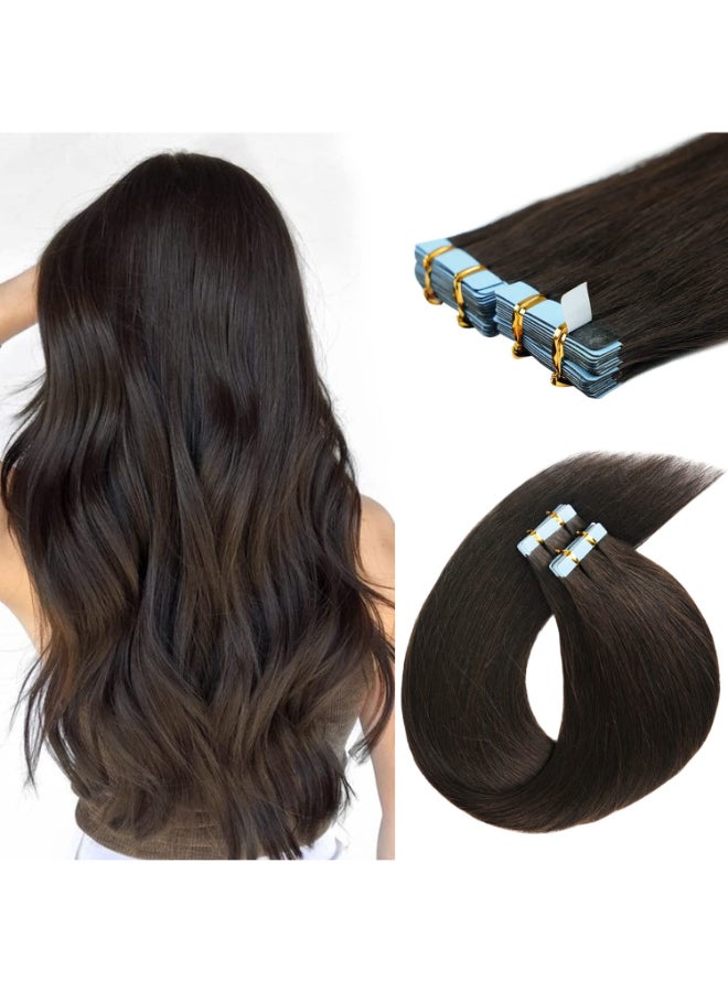 FAAAL 22 inch Tape in Hair Extensions Human Hair Invisible Straight Tape Hair Extensions for Women 20 Pcs50g Seamless Skin Weft 2 Dark Brown Real Hair Extension Tape ins Human Hair - Image 2