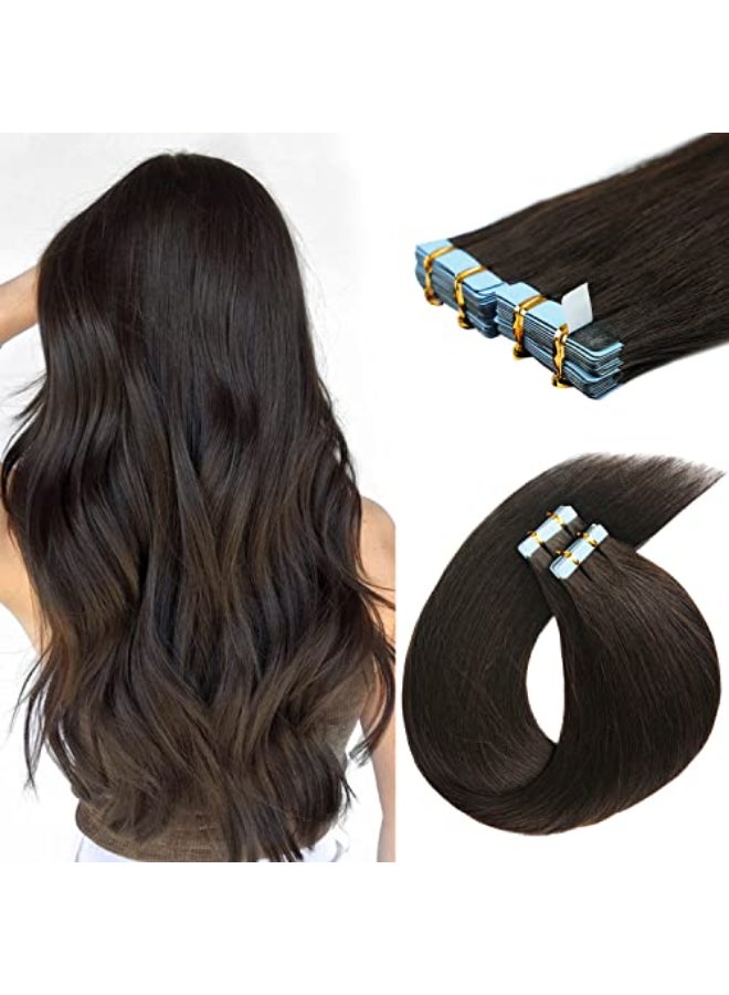 FAAAL 22 inch Tape in Hair Extensions Human Hair Invisible Straight Tape Hair Extensions for Women 20 Pcs50g Seamless Skin Weft 2 Dark Brown Real Hair Extension Tape ins Human Hair - Image 1