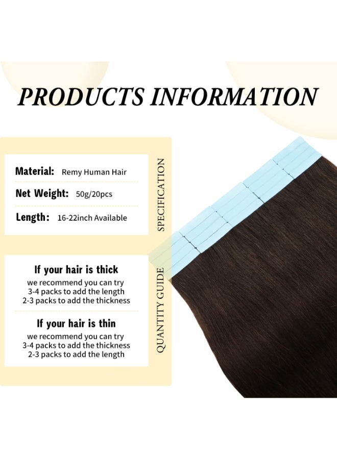 FAAAL 22 inch Tape in Hair Extensions Human Hair Invisible Straight Tape Hair Extensions for Women 20 Pcs50g Seamless Skin Weft 2 Dark Brown Real Hair Extension Tape ins Human Hair - Image 4