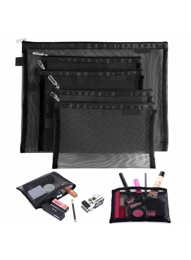 Topfinder Clear Cosmetic Bags Zip Makeup Mesh Bags Pencil Case Pouch Travel Toiletry Kit Set Storage Case (Black) - Image 1