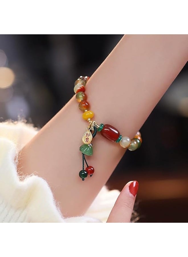 متعدد الألوان اليشم الخرزة تمتد سوار 14K الذهب اليشم الطبيعي المرأة سوار مجموعة قلادة اليشم الصف، جنوب العقيق الأحمر اليشم الطبيعي سوار الحجر، PeachHandmade اليشم الأساور - Image 5