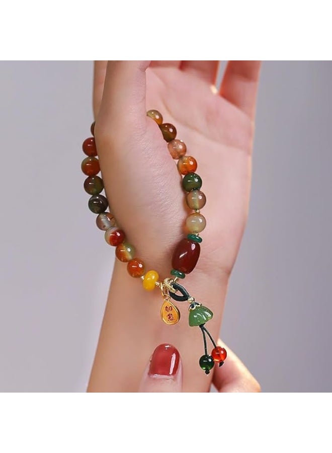 متعدد الألوان اليشم الخرزة تمتد سوار 14K الذهب اليشم الطبيعي المرأة سوار مجموعة قلادة اليشم الصف، جنوب العقيق الأحمر اليشم الطبيعي سوار الحجر، PeachHandmade اليشم الأساور - Image 4