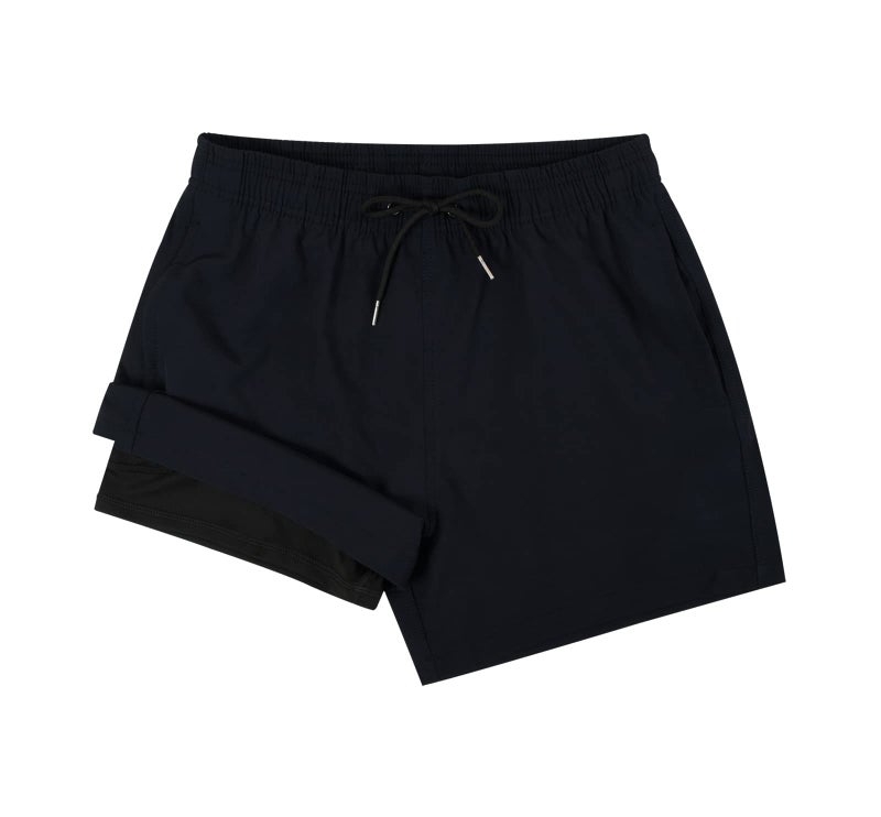 MADHERO Mens Swim Trunks with Compression Liner 2 in 1 Quick Dry Swimming Shorts Swimwear Navy Blue Size S - Image 2